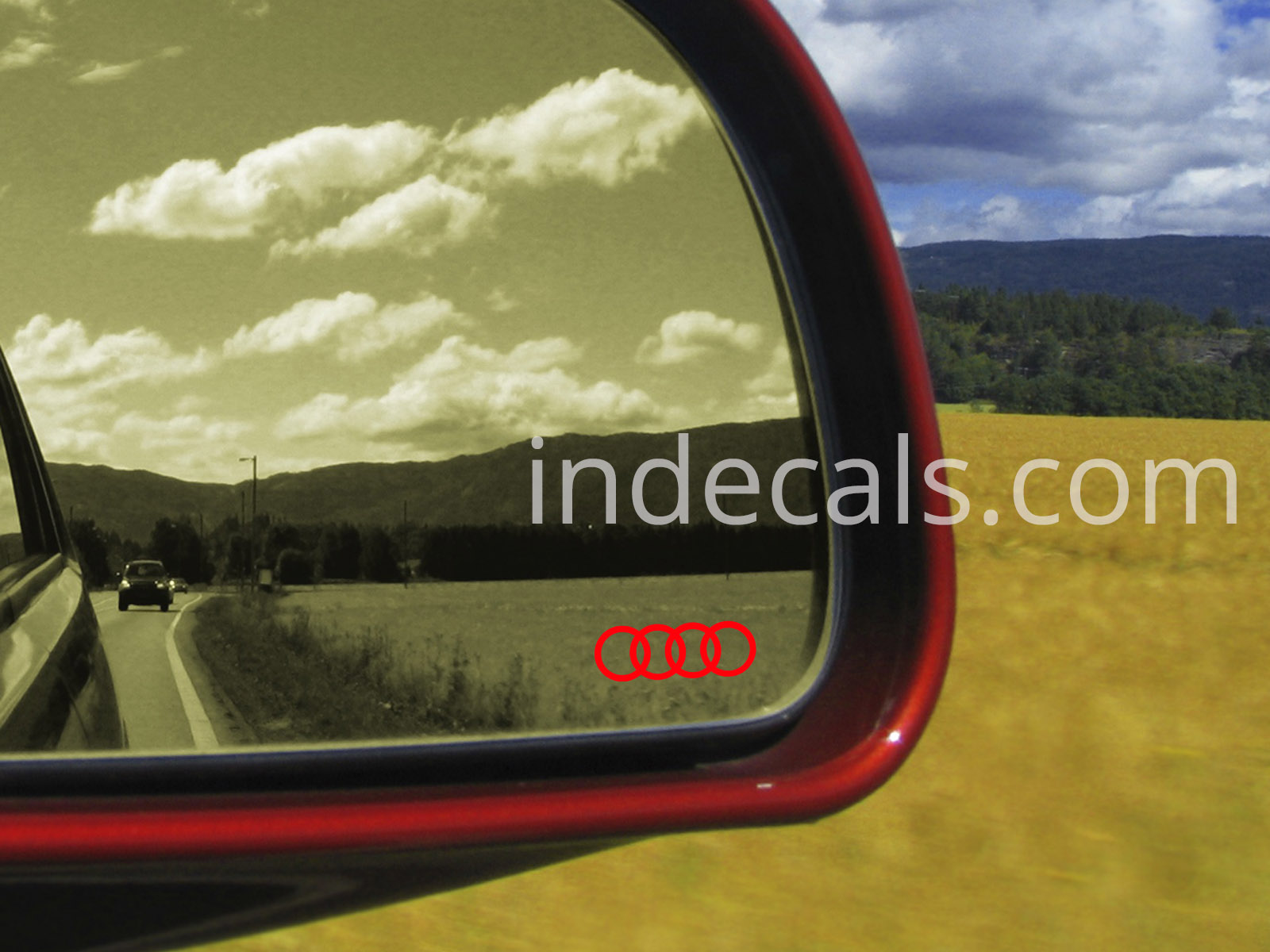 3 x Audi Rings Stickers for Mirror Glass - Red
