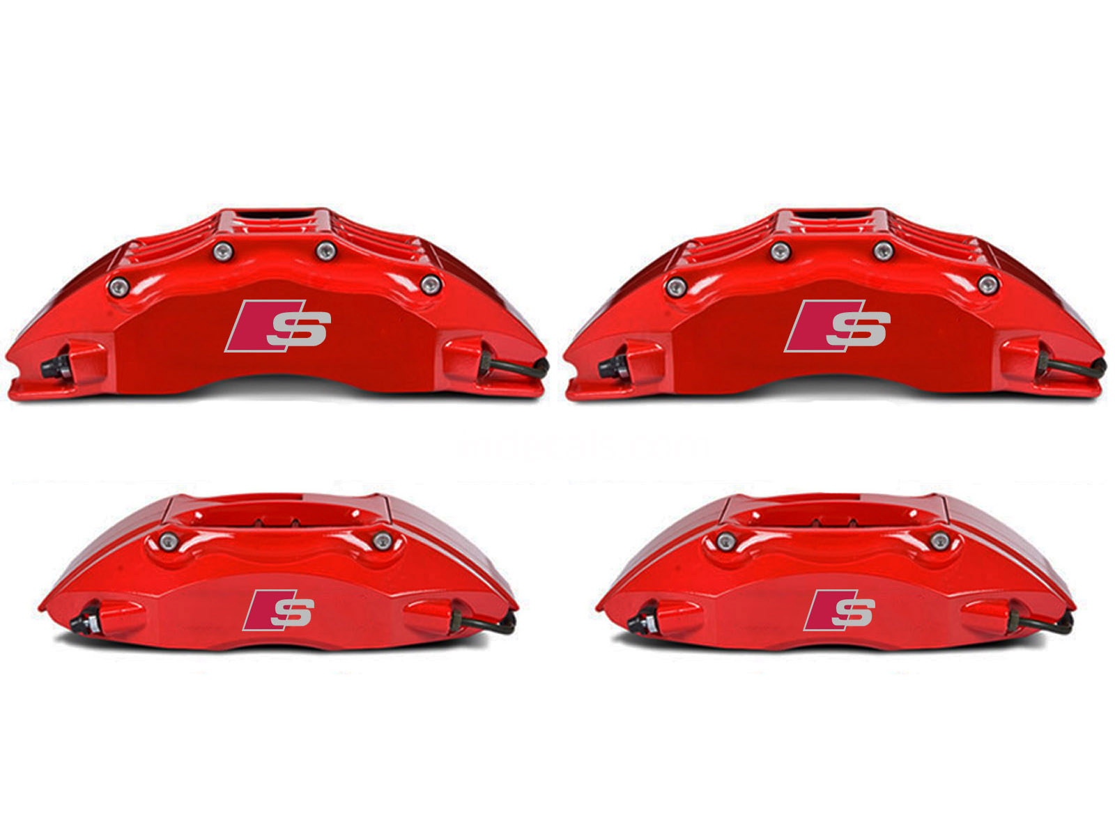 4 x Audi S-Line Stickers for Brake Calipers - Silver + Red
