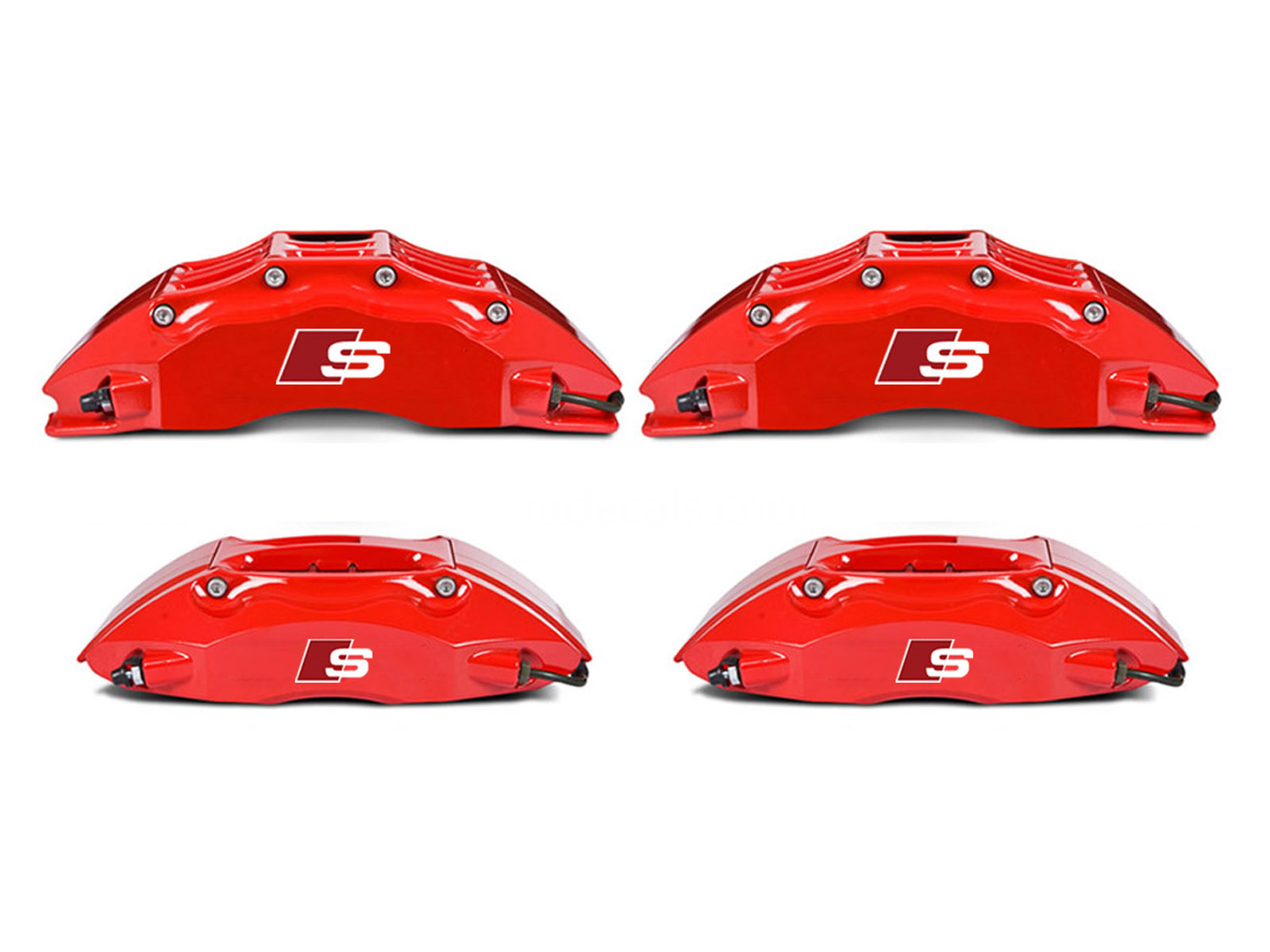 4 x Audi S-Line Stickers for Brake Calipers - White + Red